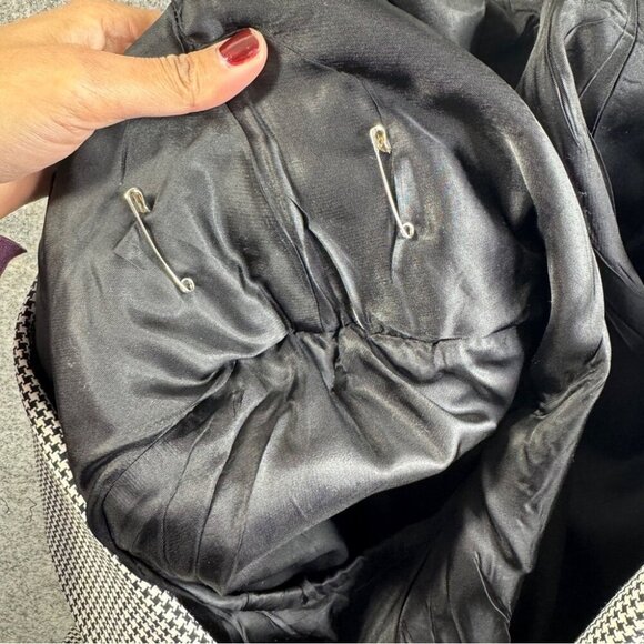 Vintage Black White Wool Houndstooth Checkered Academia Double Breasted Blazer - Picture 16 of 16